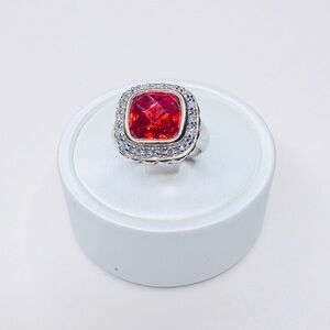 Elegant Sterling Silver and Red CZ Gemstone Ring